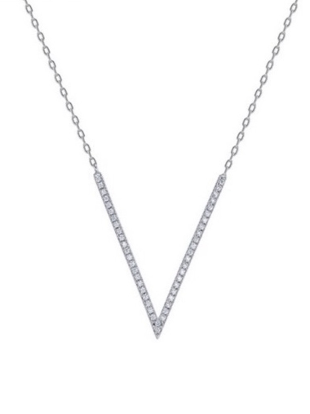 Silver Cubic Zirconia V Pendant Necklace